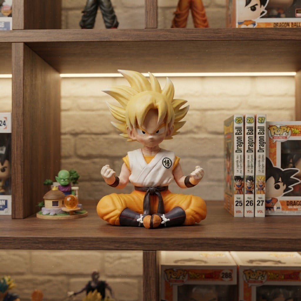 Figurine Goku chibi exposée sur une étagère de collection Dragon Ball
