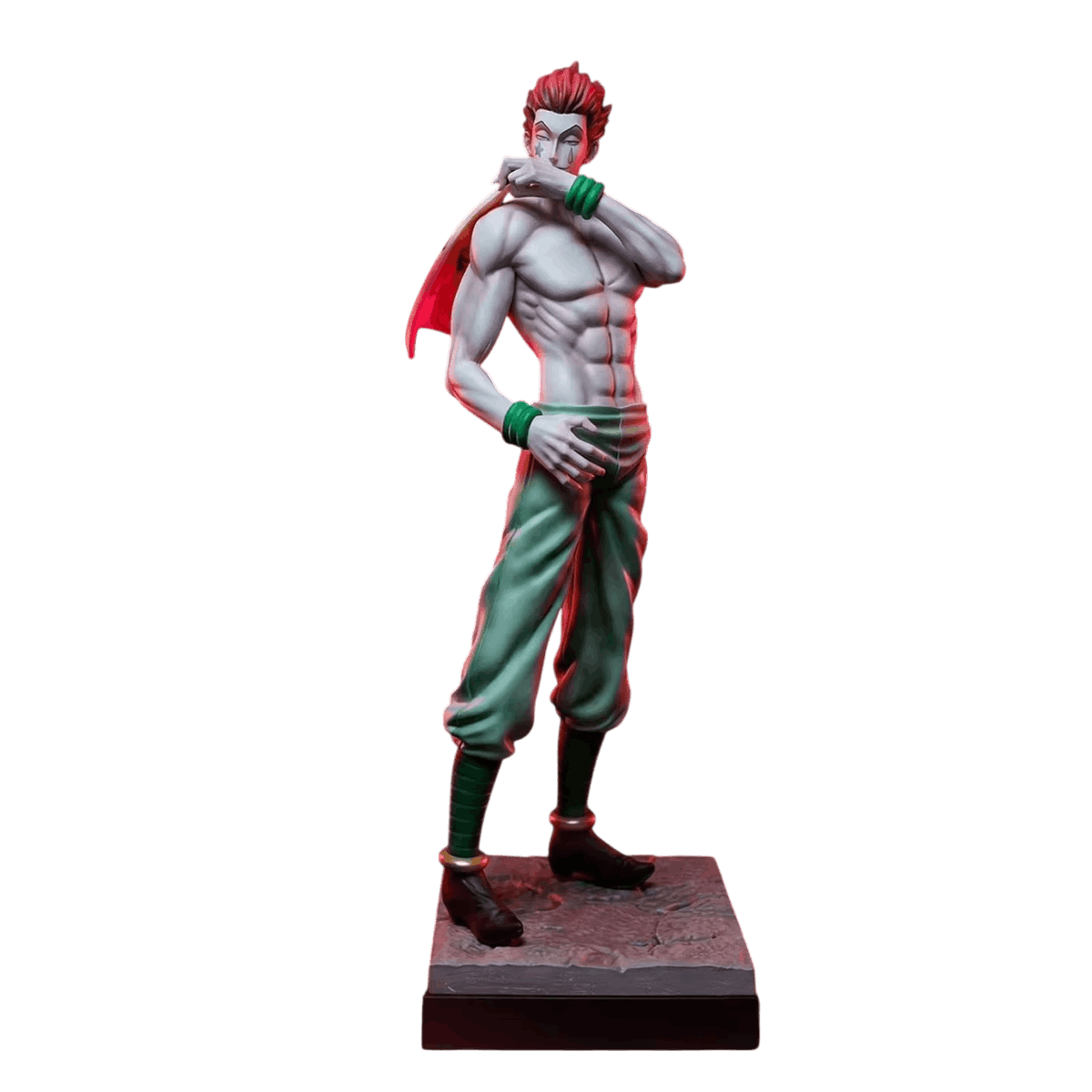 Figurine Hisoka (Hunter x Hunter), étoile et larme peintes au visage, petits motifs à surveiller — détourée, vue sans décor.