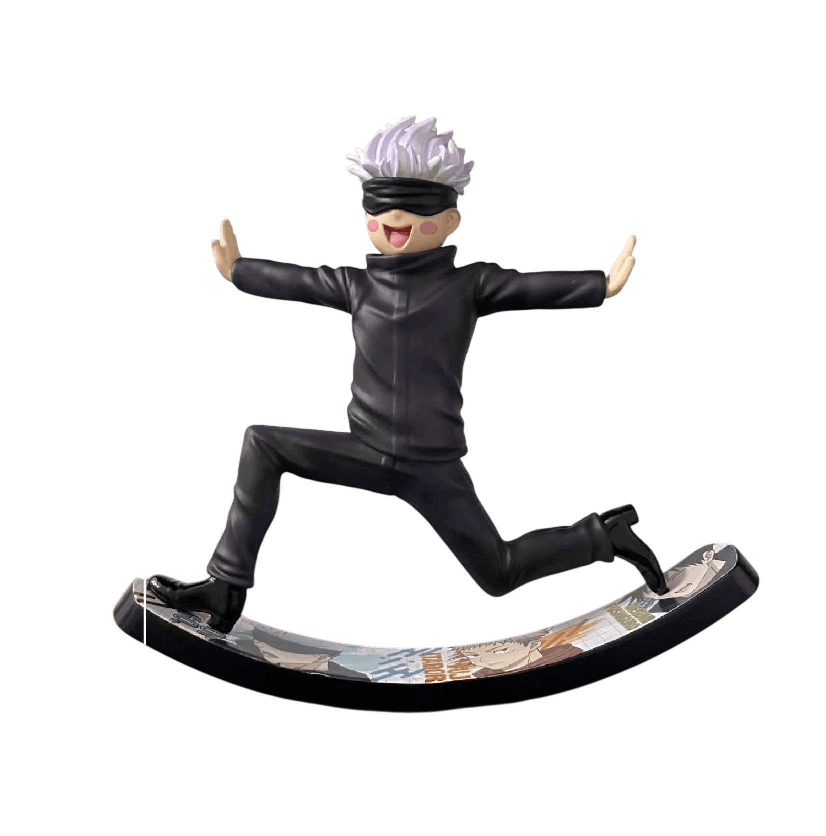 Figurine Gojo Satoru souriant bras écartés sur socle balancier - Jujutsu Kaisen