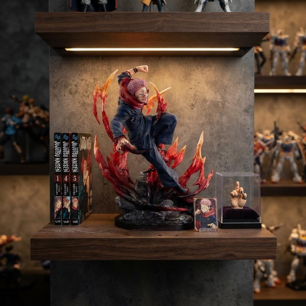 Figurine Sukuna Demantelement Jujutsu Kaisen - exposee sur une etagere (decor non inclus)