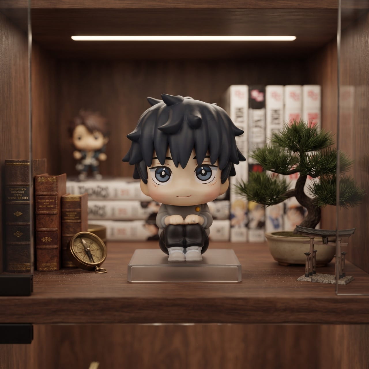 Figurine chibi Yuta Okkotsu assis en tailleur, exposée sur une étagère (décor non inclus)