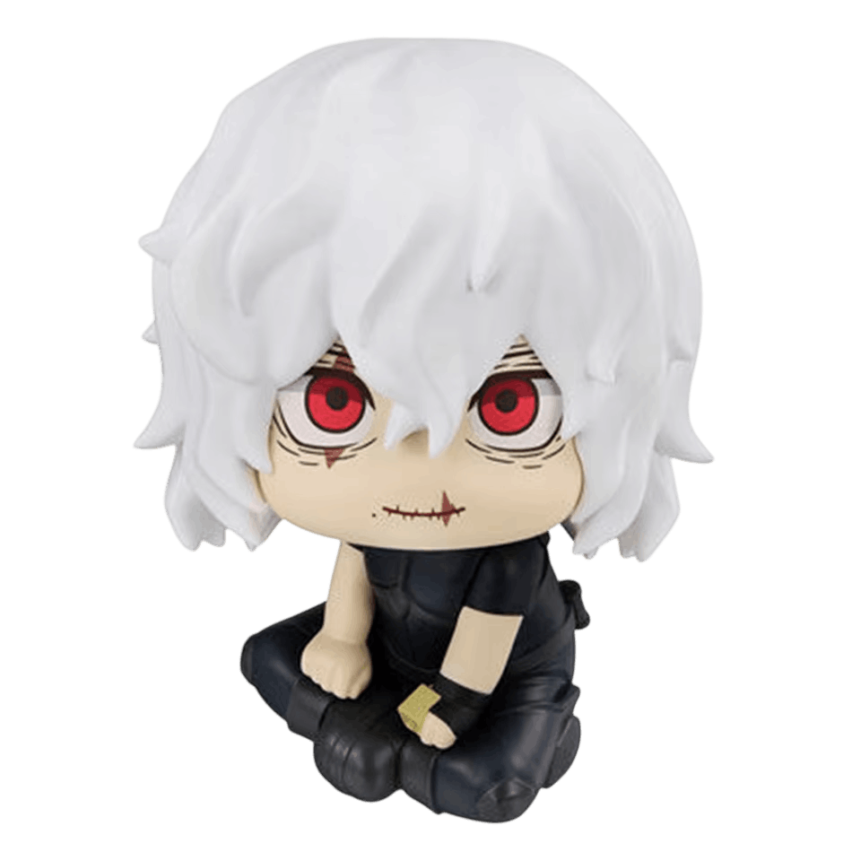 Figurine PVC de Shigaraki vue de face, mains entre les genoux, cicatrice aux lèvres — My Hero Academia