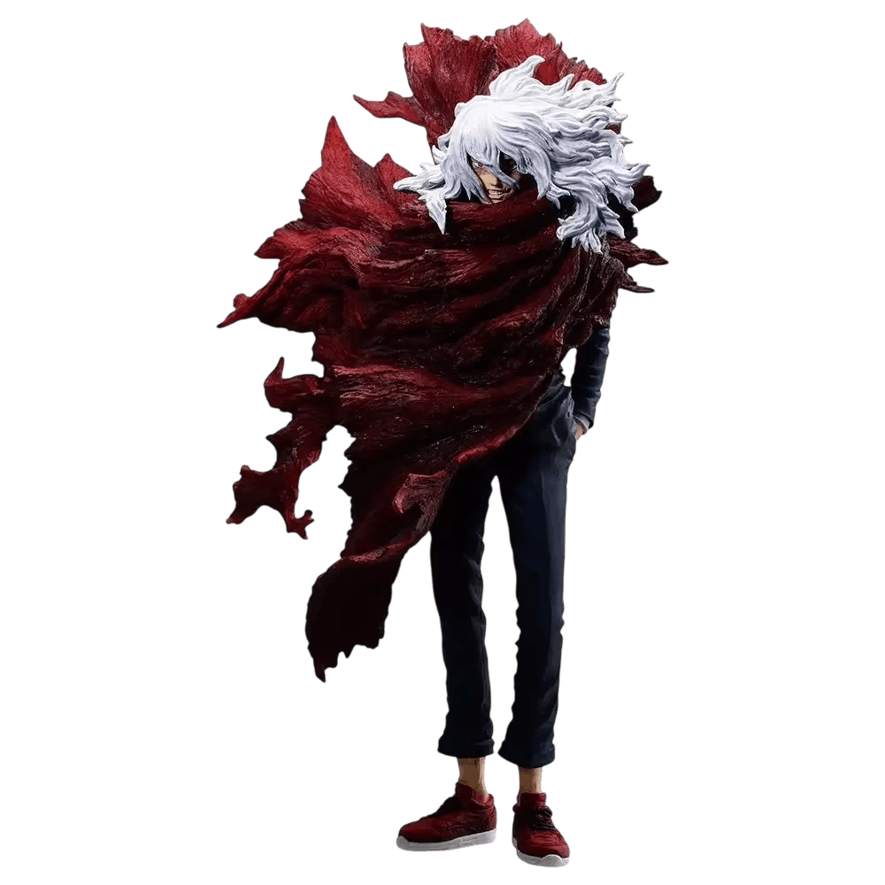 Figurine Shigaraki vague de décomposition vue de trois quarts, dégradé du rouge sombre au rouge vif