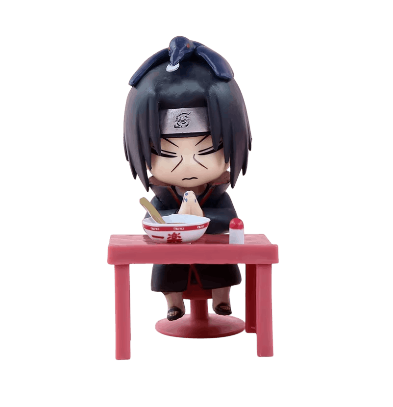 Figurine chibi Itachi Uchiha attablé devant un bol de ramen - face