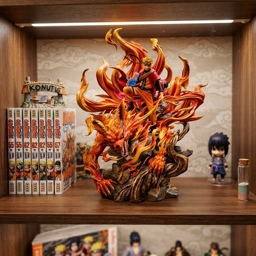 Diorama Naruto et Kurama exposé sur une étagère de collection Naruto