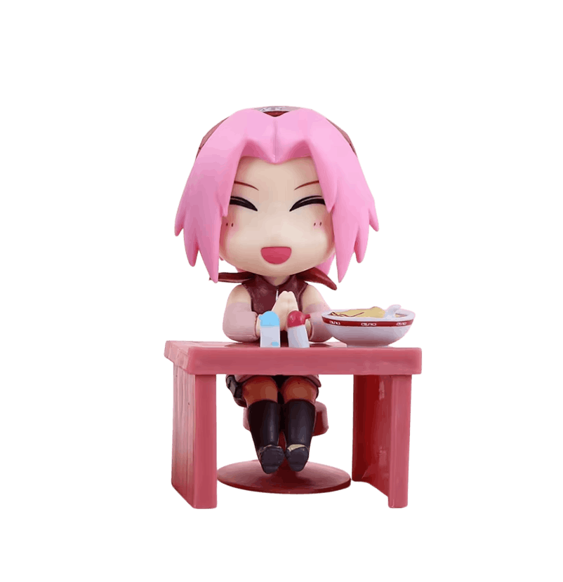 Figurine chibi Sakura Haruno attablée devant son bol de ramen - face