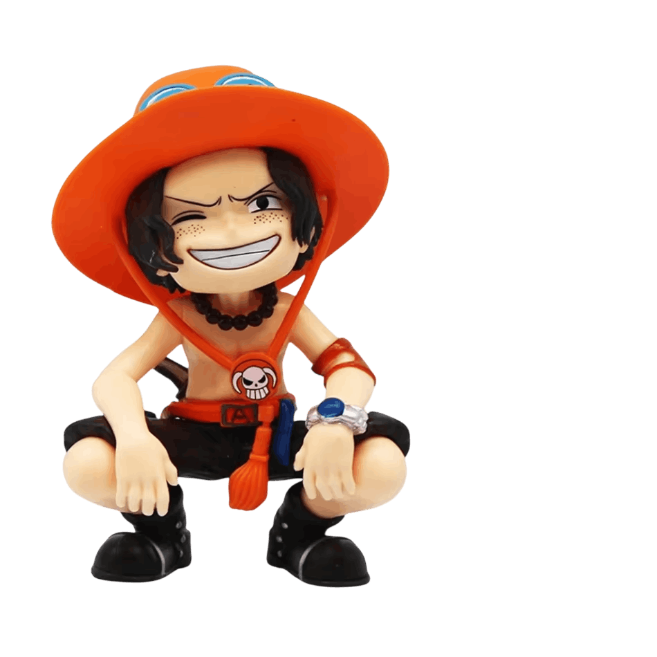 Figurine chibi Portgas D. Ace de One Piece assis, chapeau orange - face