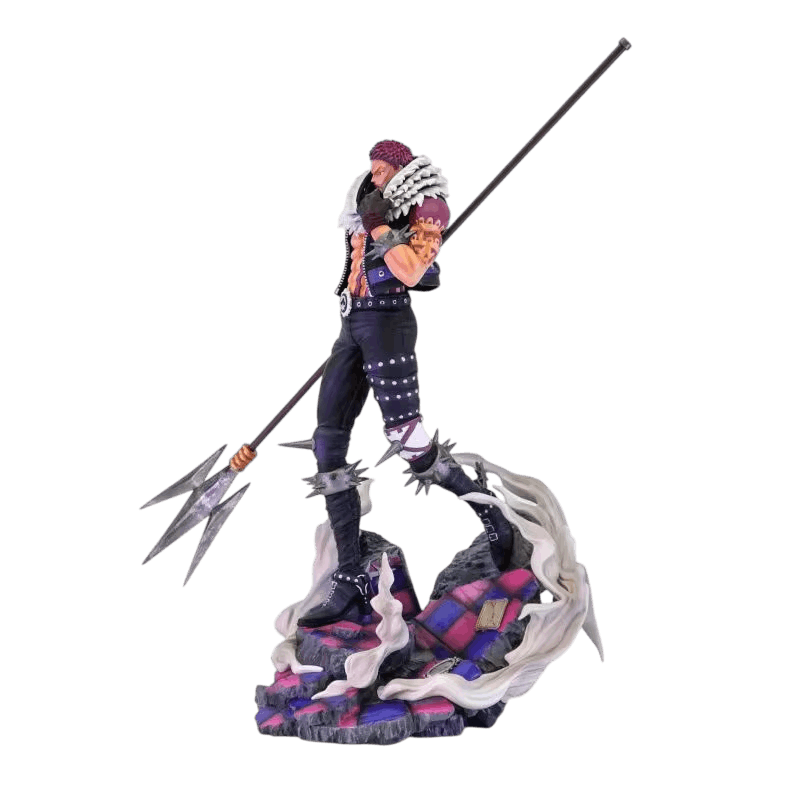 Figurine One Piece Charlotte Katakuri 44 cm vue de profil, trident Mogura en main