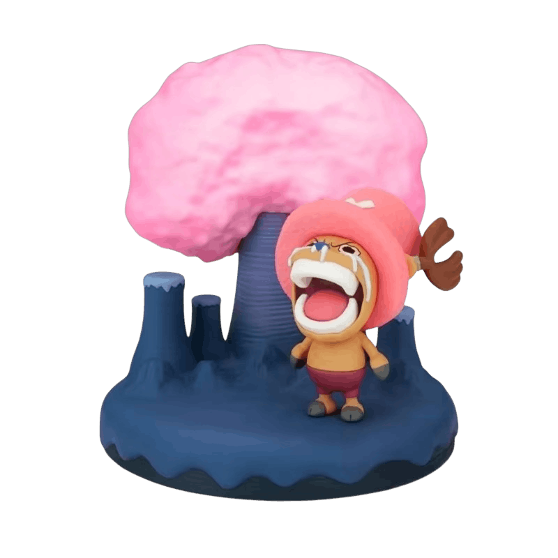 Diorama One Piece Chopper et le cerisier rose sur son socle de montagne - face
