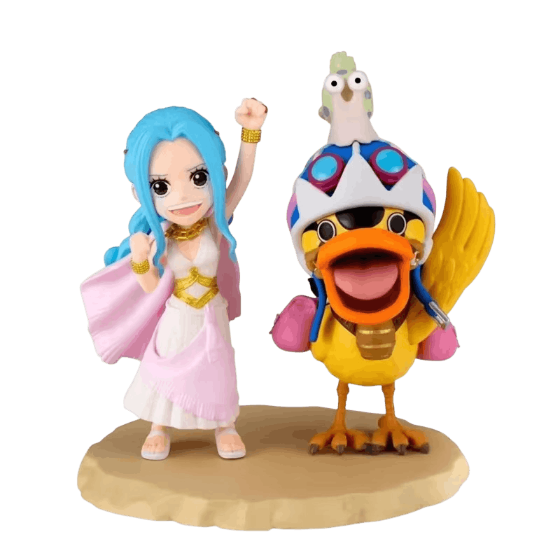 Diorama One Piece Vivi et Karoo côte à côte sur leur socle - face