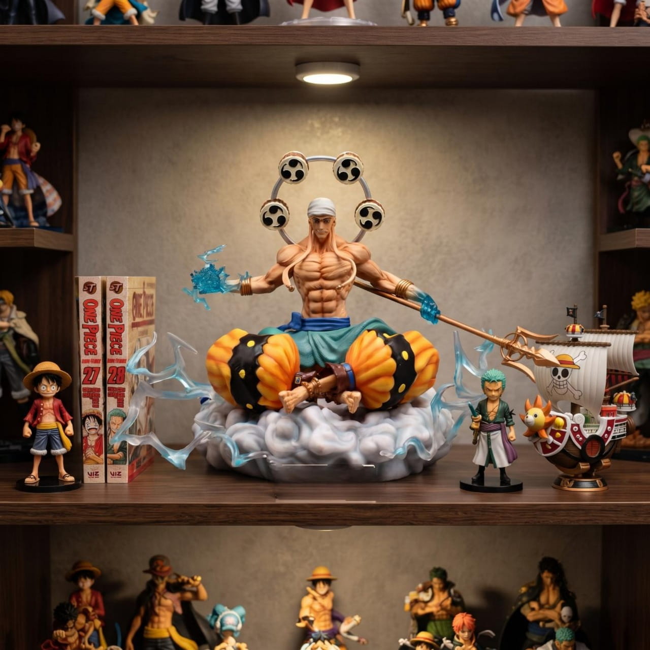 Figurine Enel assis sur son nuage One Piece - exposee sur une etagere (decor non inclus)