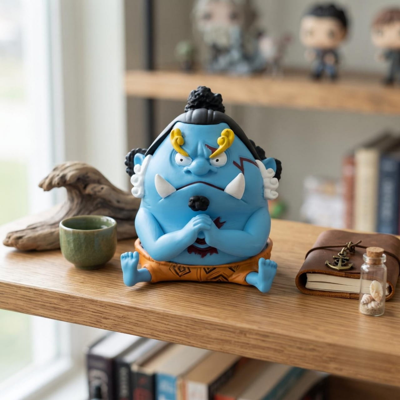 Figurine chibi Jinbe exposée sur une étagère (décor non inclus)
