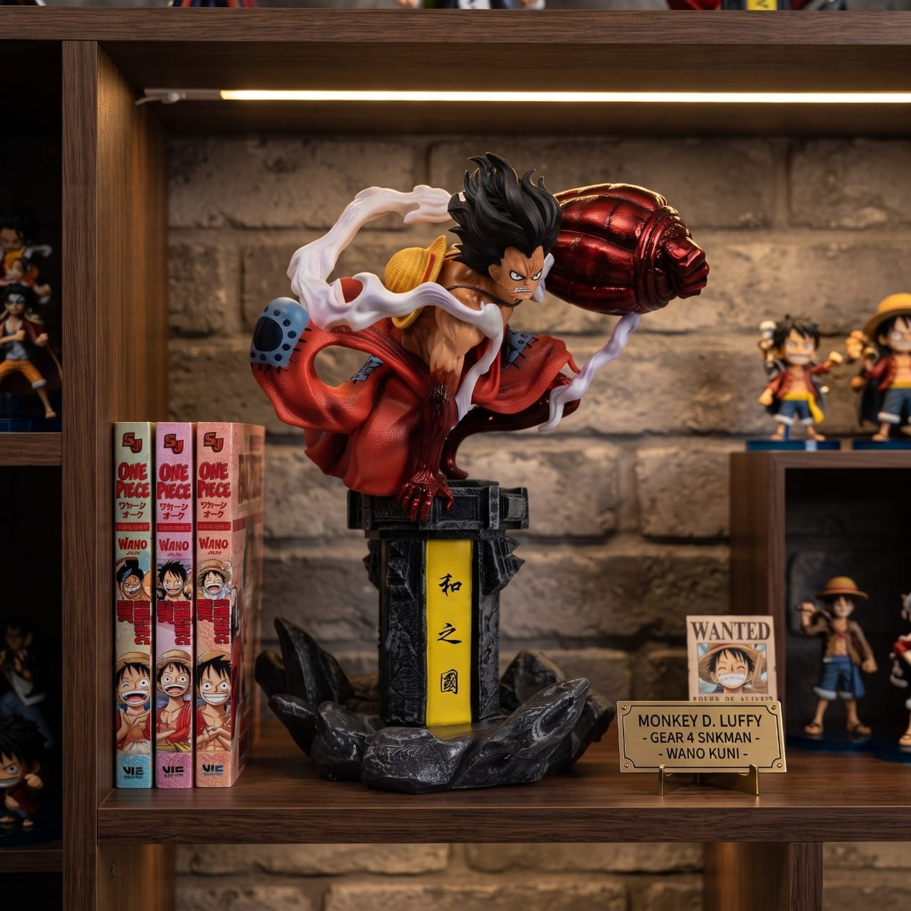 Figurine Luffy Gear 4 Boundman Wano One Piece - exposee sur une etagere (decor non inclus)