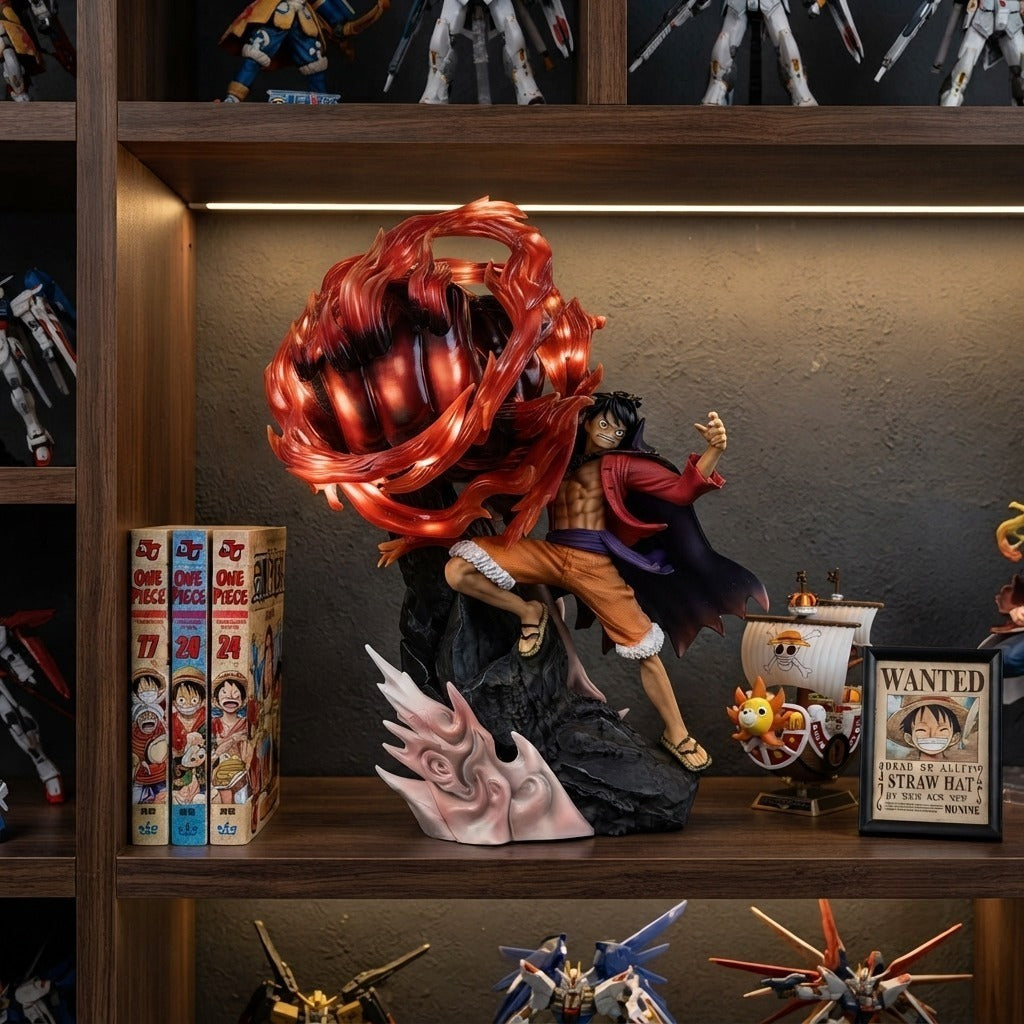 Figurine Luffy Red Roc One Piece - exposee sur une etagere (decor non inclus)