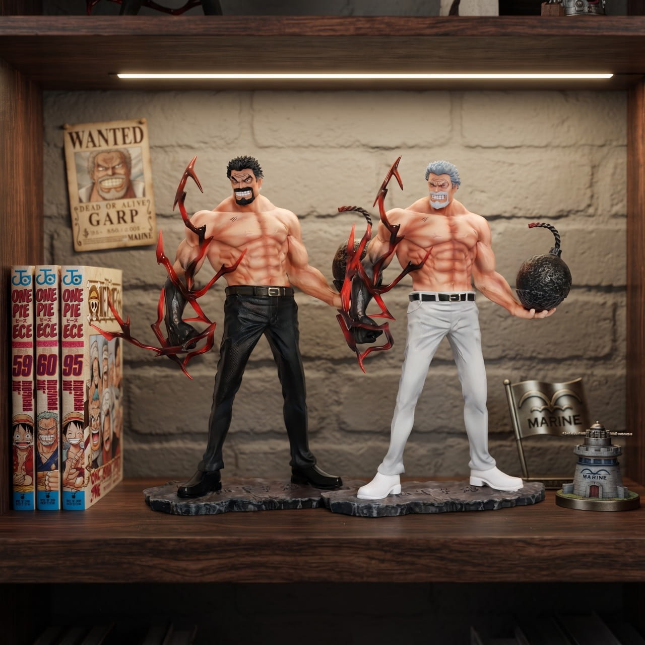 Figurine Monkey D Garp One Piece - exposee sur une etagere (decor non inclus)