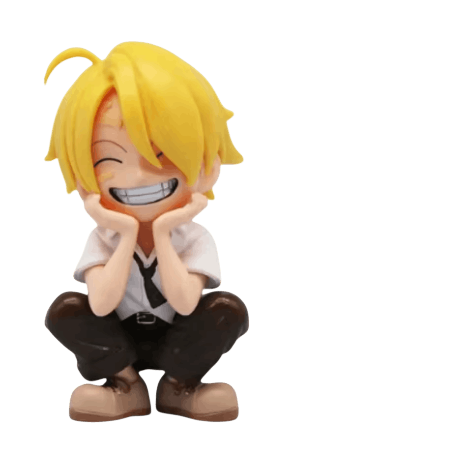 Figurine chibi Sanji de One Piece assis, menton dans les mains - face