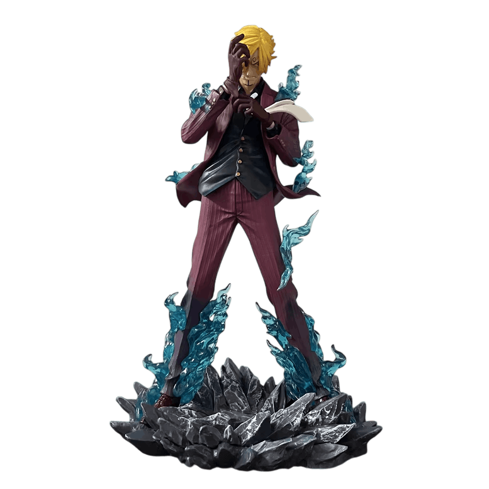 Figurine Sanji en costume ajustant sa cravate flammes bleues - One Piece