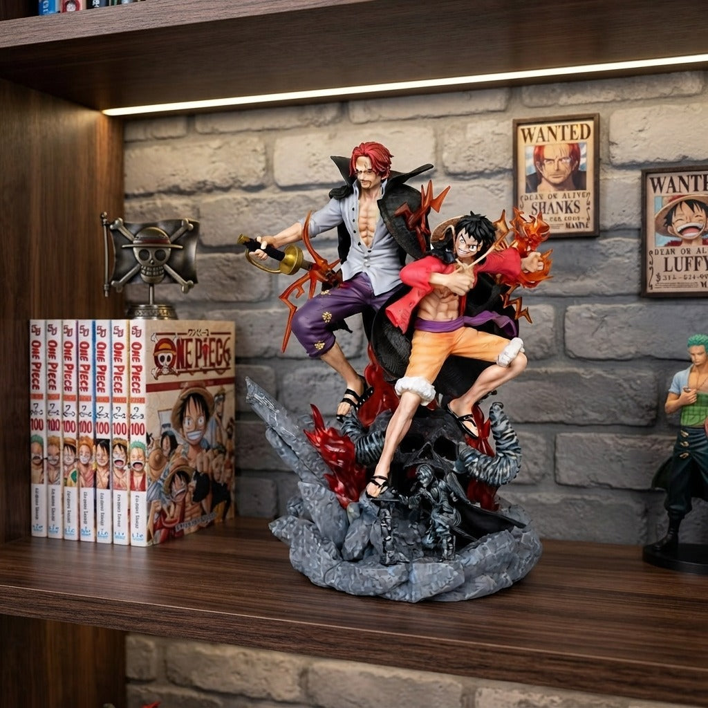 Figurine Shanks et Luffy la releve One Piece - exposee sur une etagere (decor non inclus)