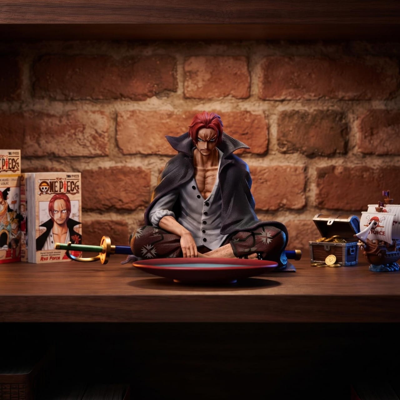 Figurine Shanks sabre au repos One Piece - exposee sur une etagere (decor non inclus)