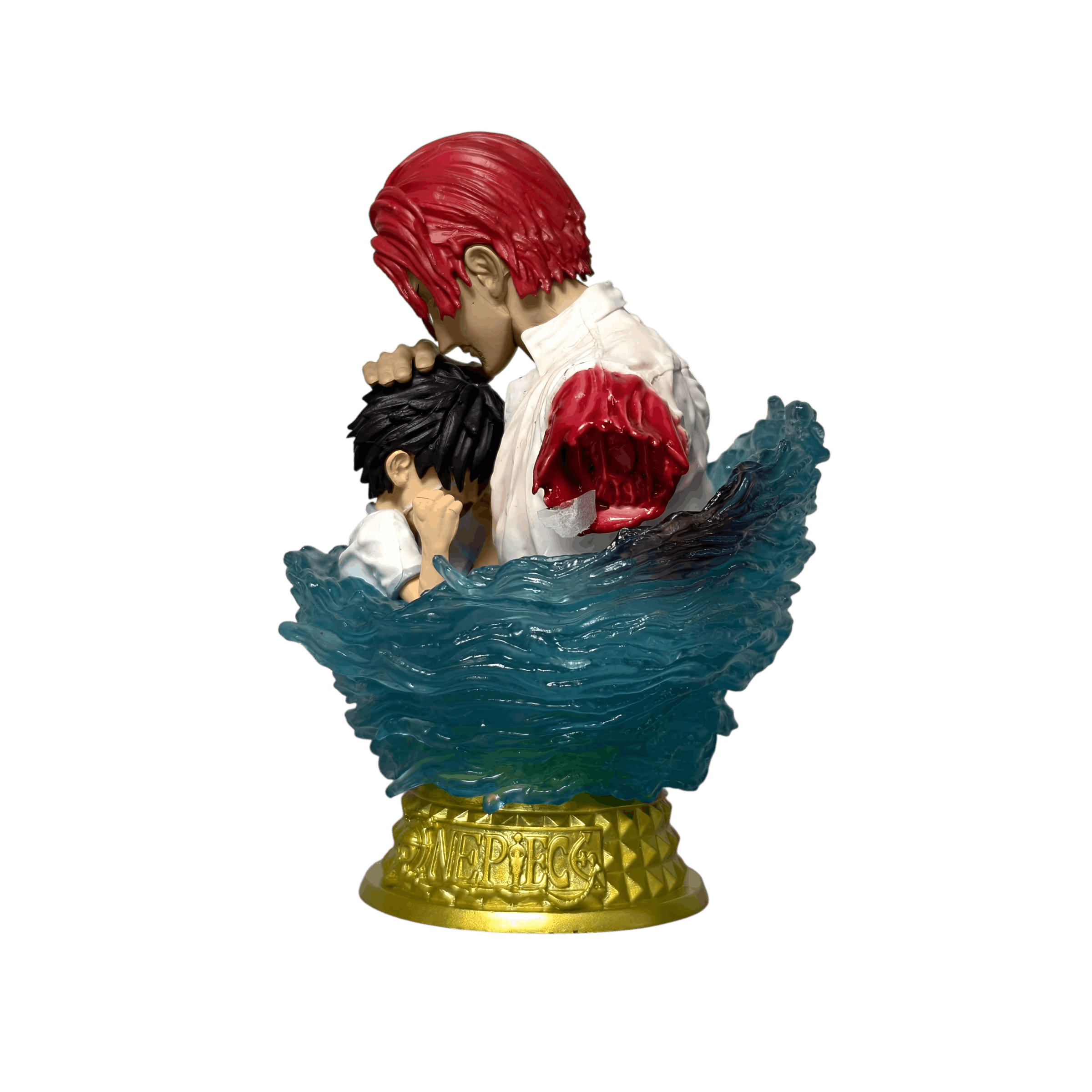 Buste Shanks et Luffy vue de profil vagues translucides - One Piece