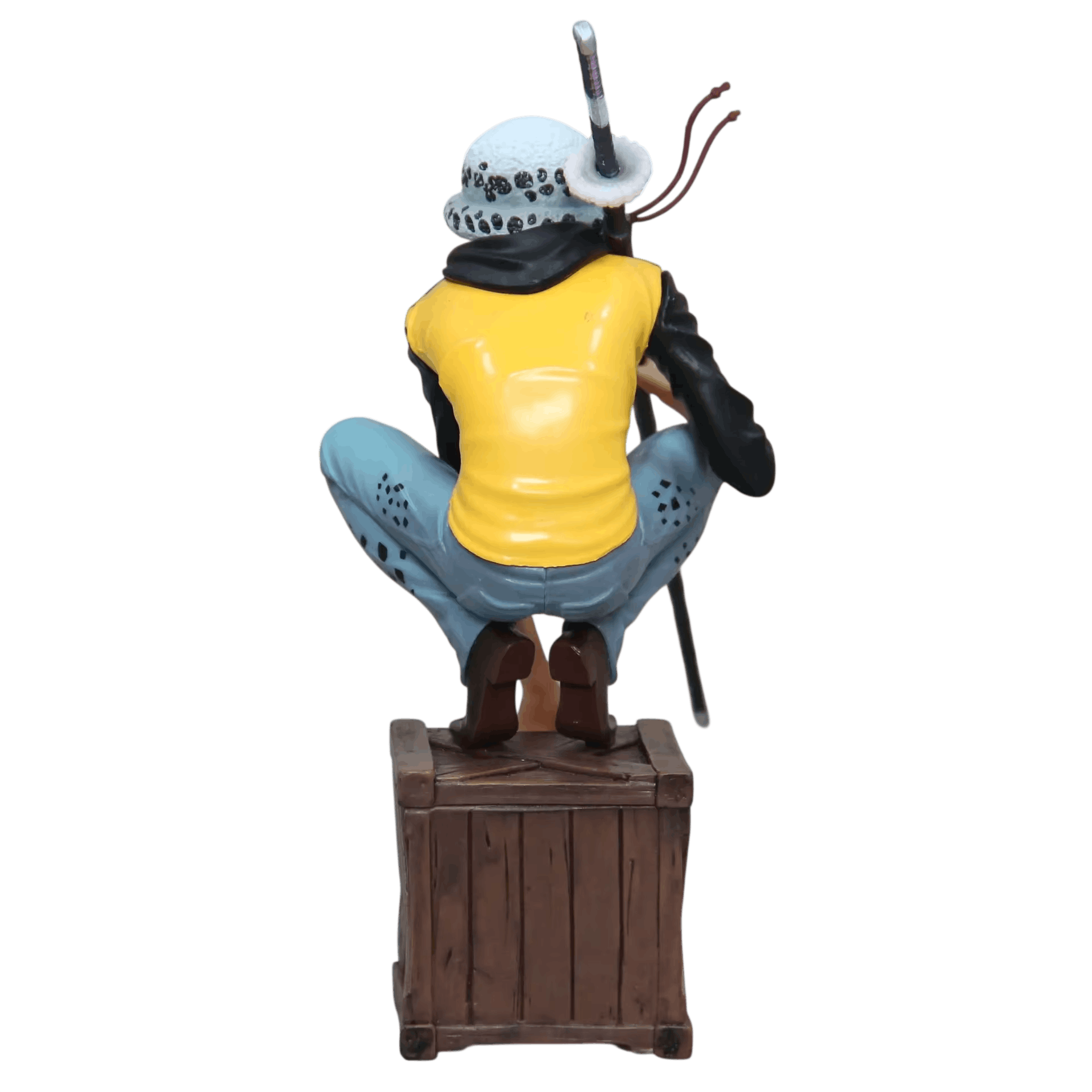 Figurine Trafalgar Law Supernova 21 cm vue de dos, Kikoku et sweat jaune des Heart Pirates