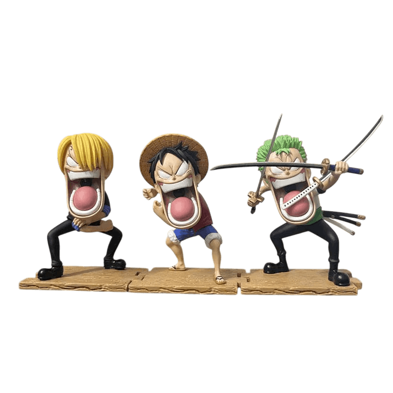 Figurines chibi One Piece Luffy Zoro Sanji affamés - les trois