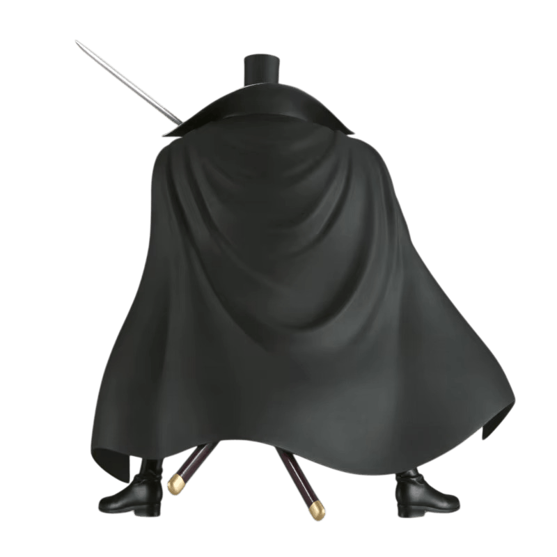 Figurine Vista One Piece de dos : grande cape noire et deux fourreaux croisés