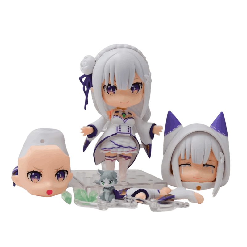 Figurine chibi Emilia Re:Zero et ses pièces interchangeables - vue d'ensemble