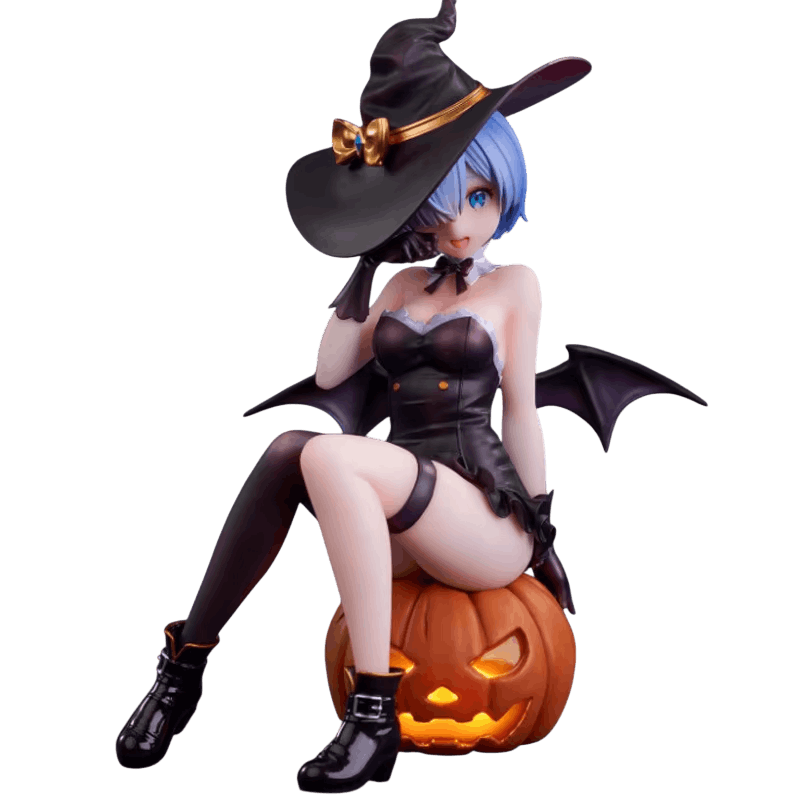 Figurine Rem version Halloween Re:Zero assise sur une citrouille - face