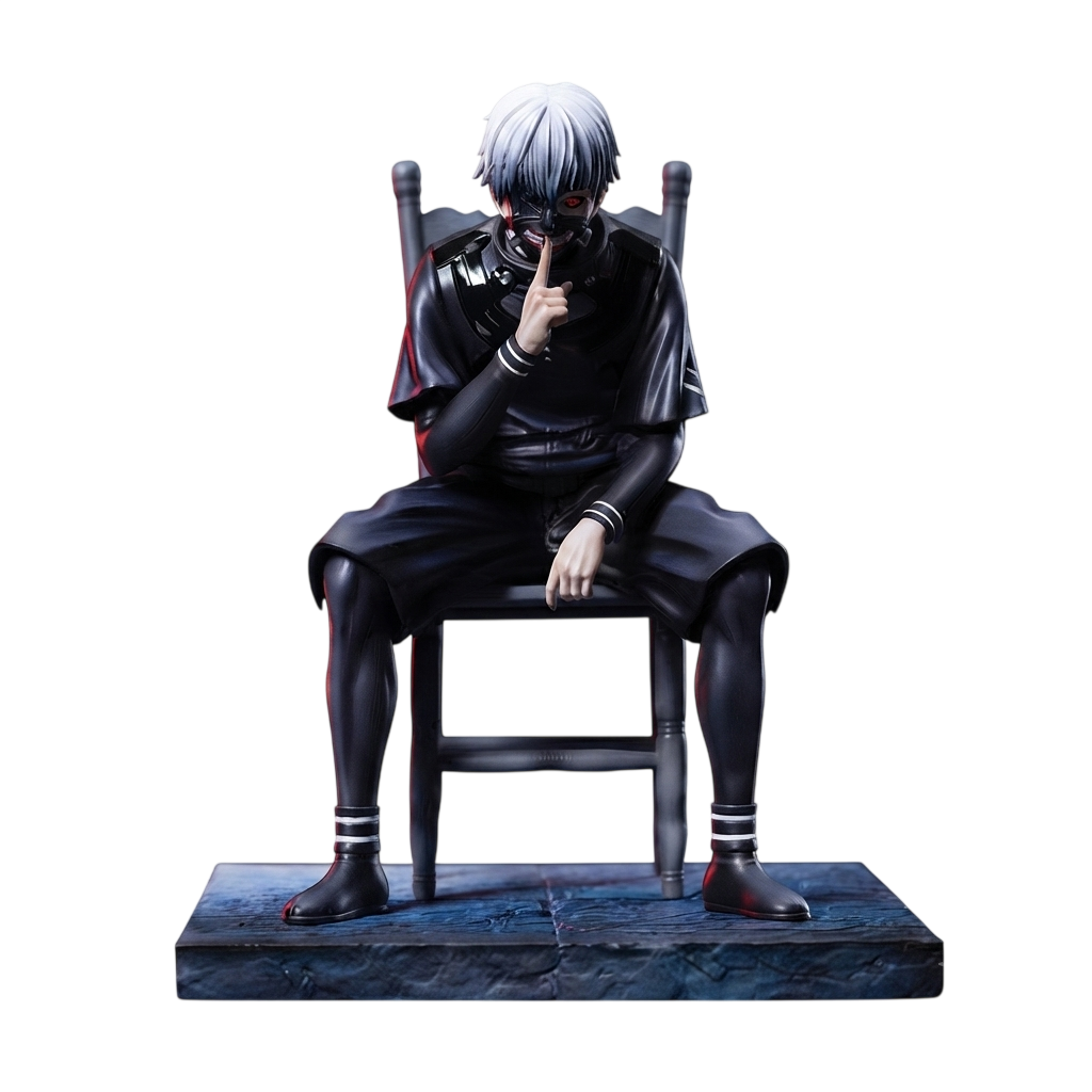 Figurine Tokyo Ghoul Ken Kaneki assis 20 cm version masquée, doigt levé