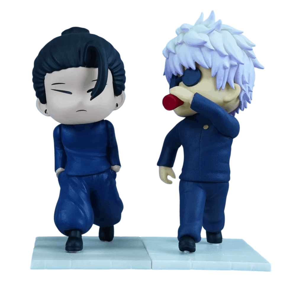 Figurines chibi Gojo et Geto Jujutsu Kaisen côte à côte