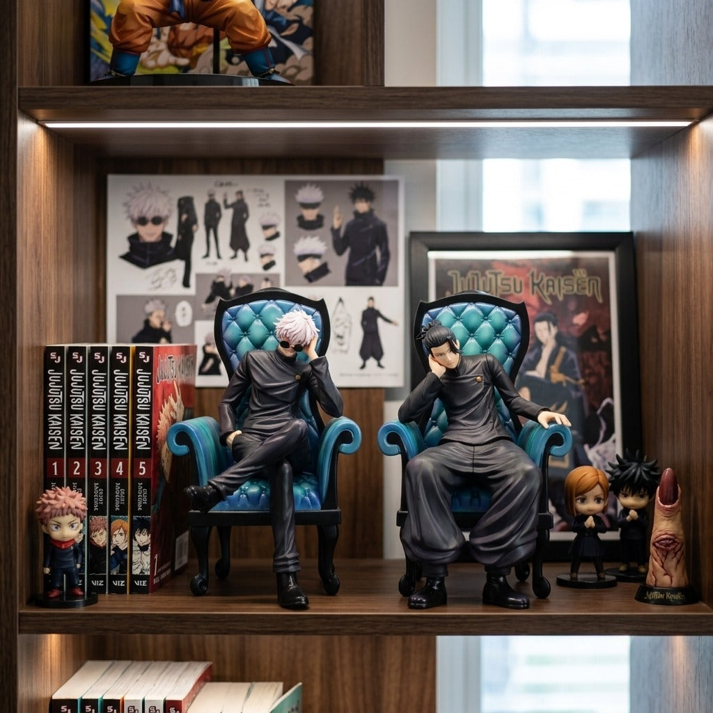 Figurines Gojo et Geto série trône Jujutsu Kaisen présentation