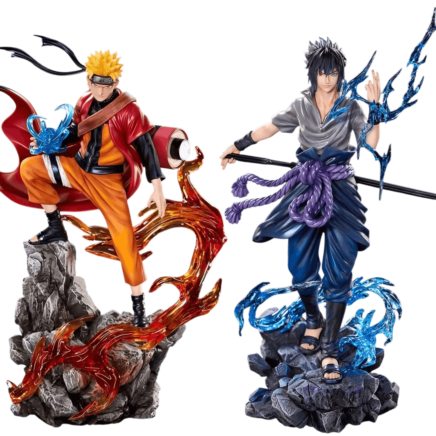 Figurines Naruto Uzumaki et Sasuke Uchiha 23 cm côte à côte