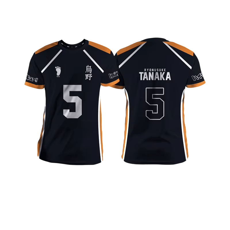 Black and orange Karasuno volleyball jersey, front and back: number 6 and the kanji 烏野 on the front, CHIKARA ENNOSHITA printed on the back above the 6
