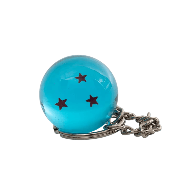Porte-clés Dragon Ball boule de cristal bleue à trois étoiles, chaînette métal