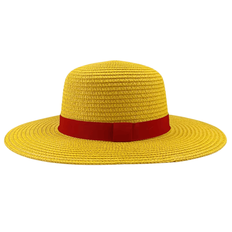 Chapeau de paille jaune de Luffy avec son ruban rouge, détouré sur fond blanc
