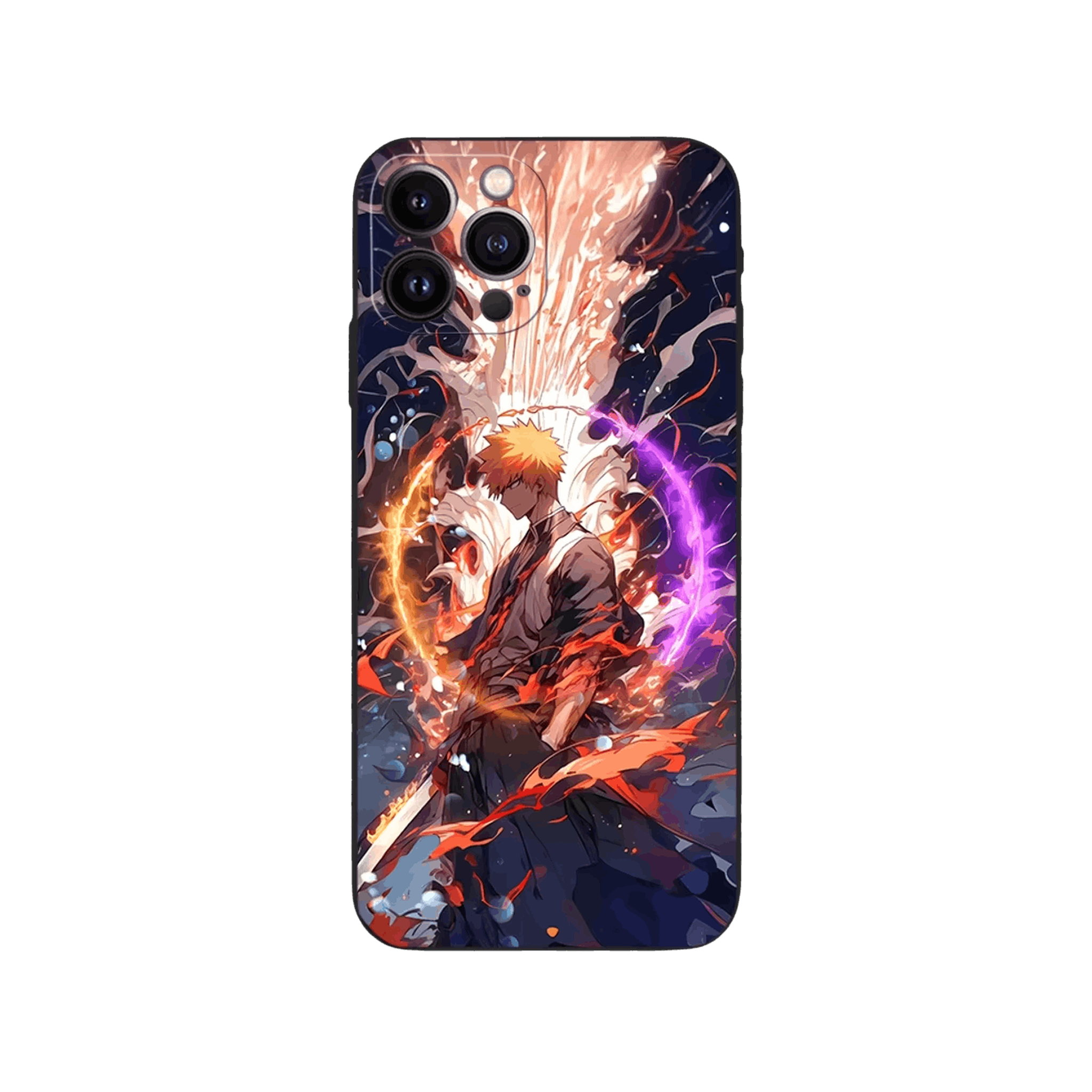 Coque iPhone Bleach – Ichigo, Cercles d'Énergie, dominante orange et violet