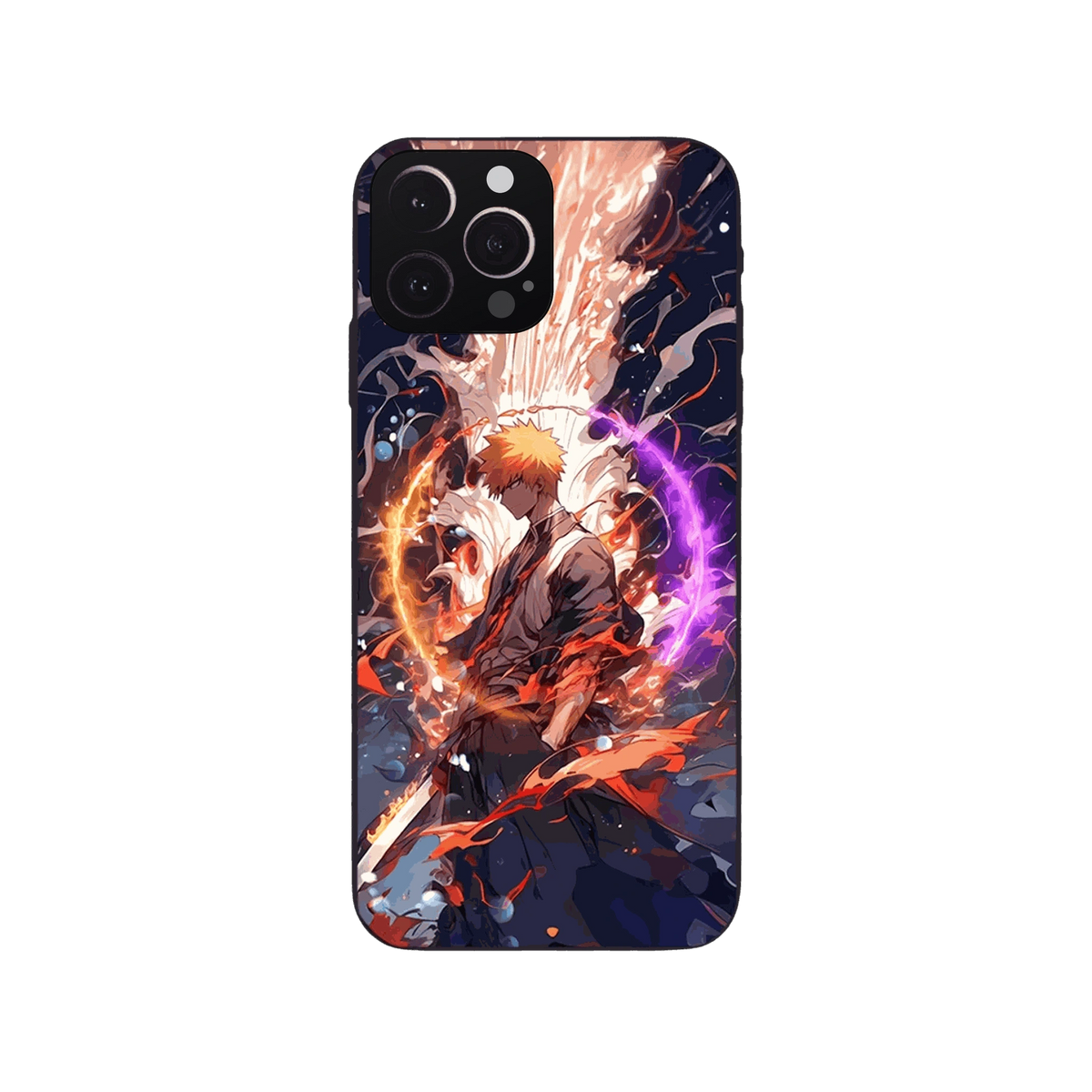 Coque iPhone Bleach – Ichigo, Cercles d'Énergie, dominante orange et violet