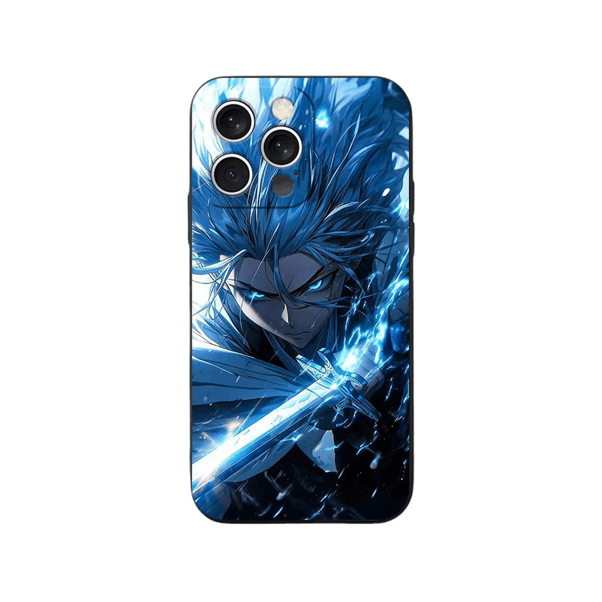 Coque iPhone Bleach – Tōshirō, Lame de Givre, dominante bleu électrique