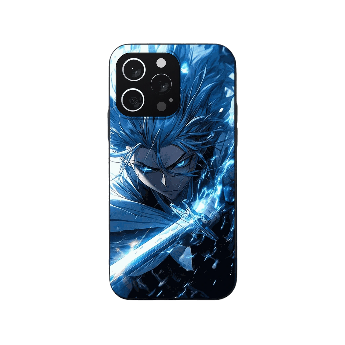 Coque iPhone Bleach – Tōshirō, Lame de Givre, dominante bleu électrique