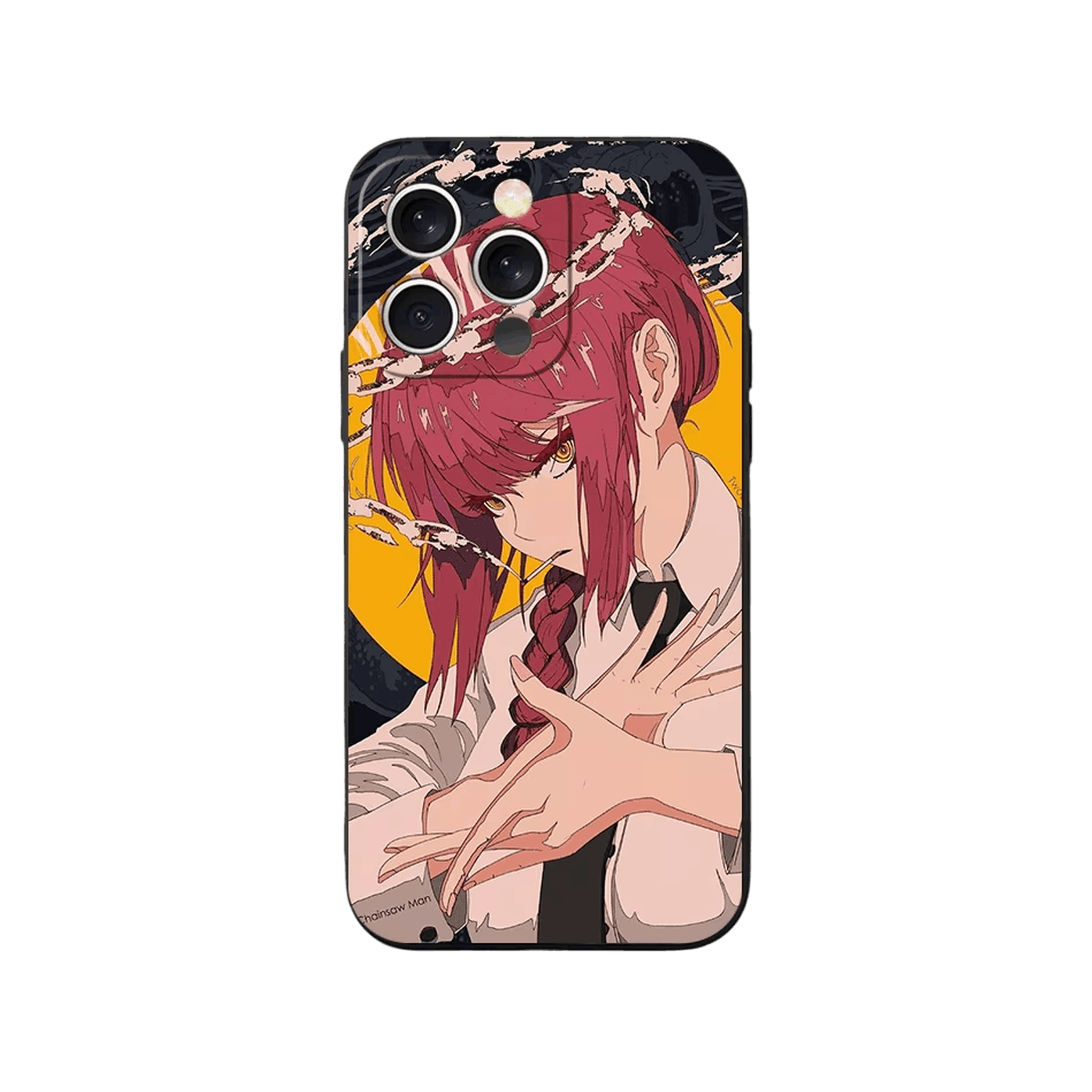 Coque iPhone Chainsaw Man – Makima, Disque Jaune, dominante jaune et rose