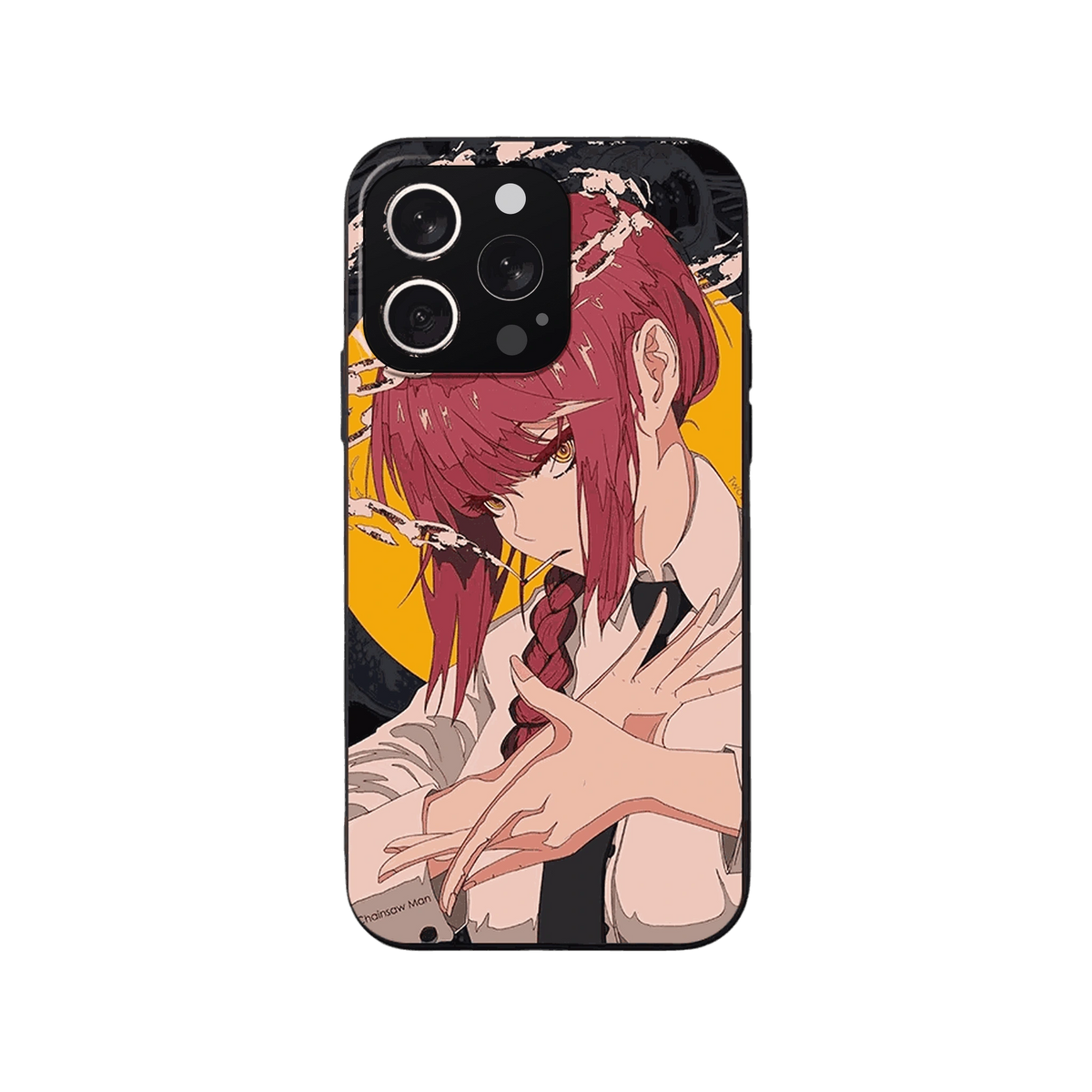 Coque iPhone Chainsaw Man – Makima, Disque Jaune, dominante jaune et rose