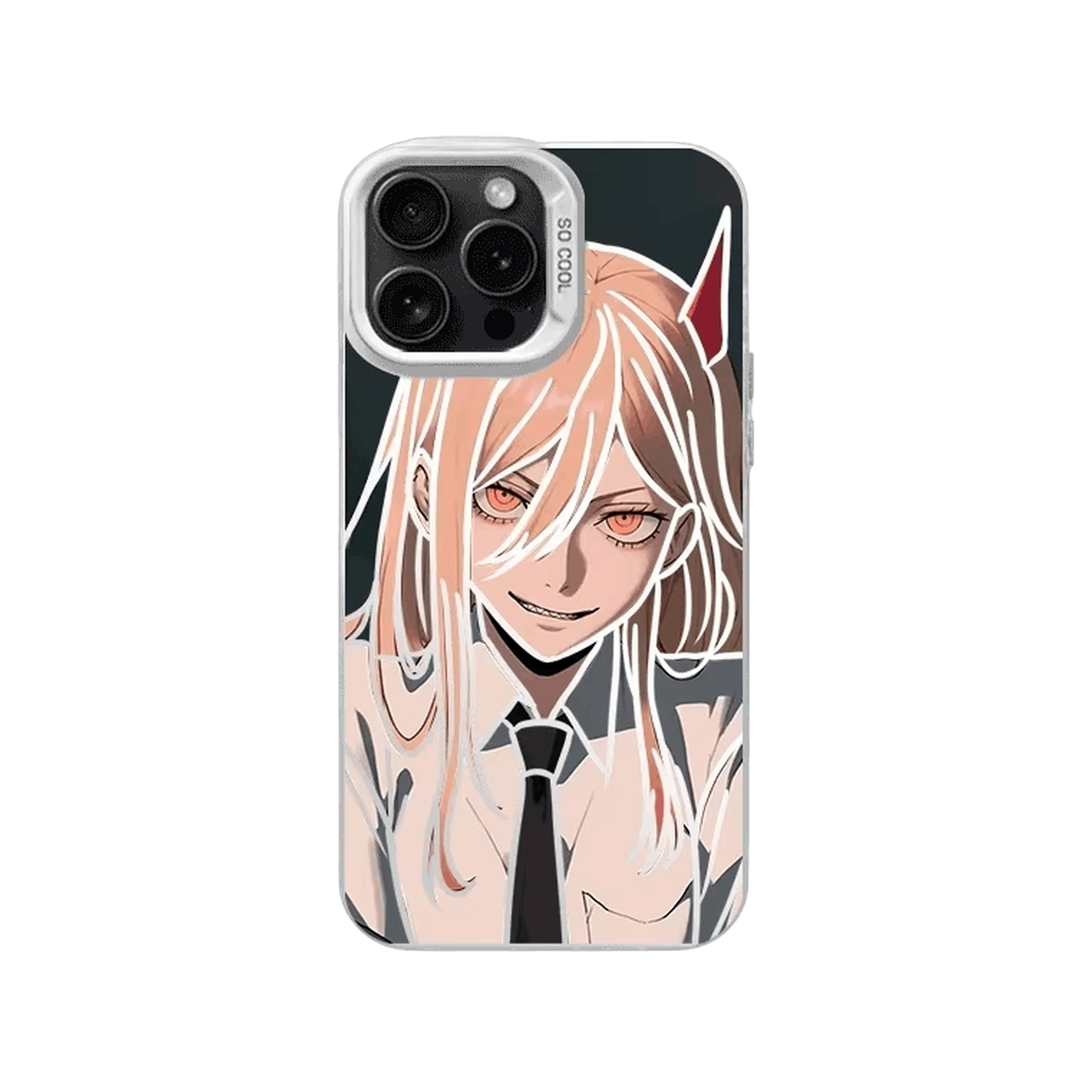Coque iPhone Chainsaw Man – Power en Cravate, dominante vert sombre
