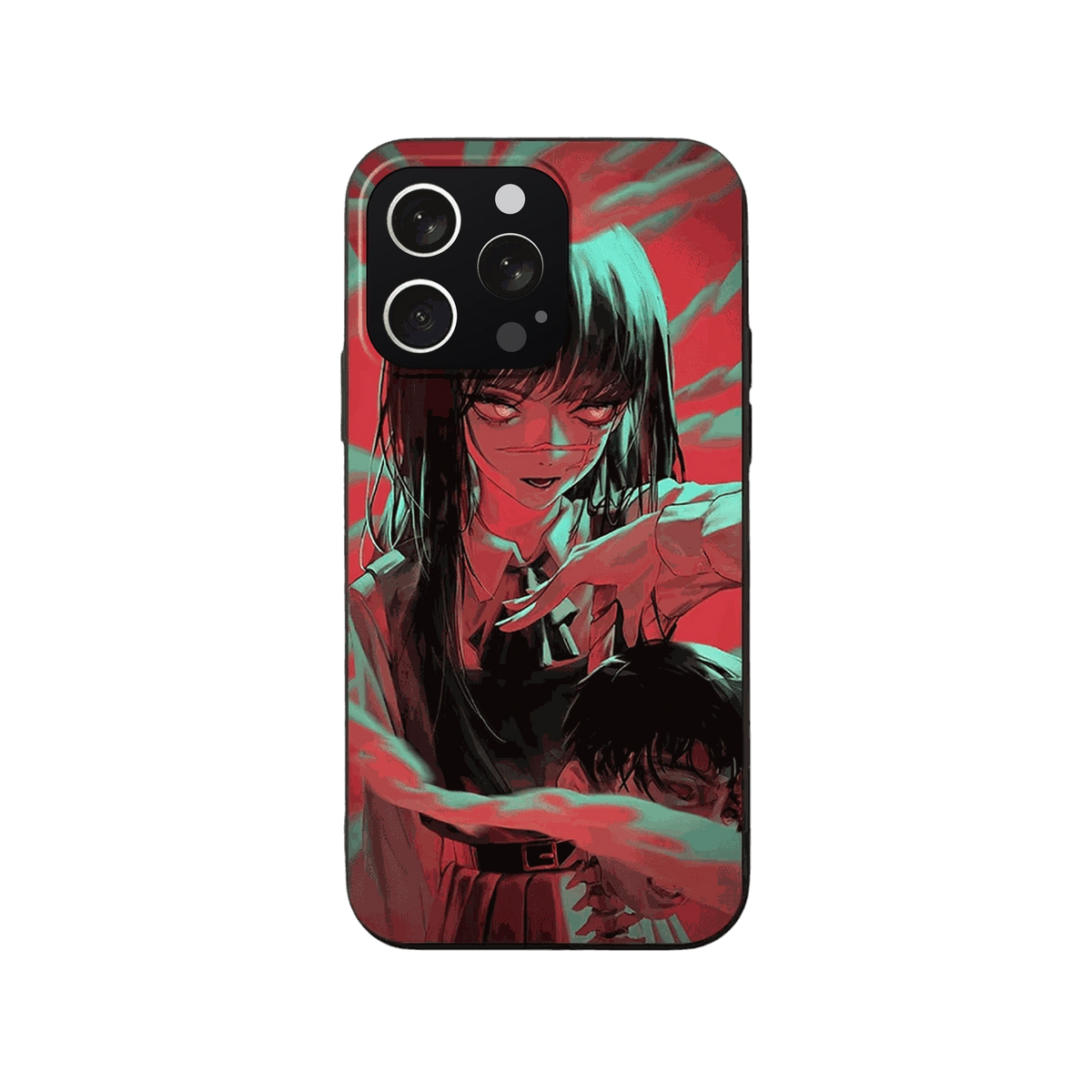 Coque iPhone Chainsaw Man – Yoru, Rouge et Turquoise, dominante rouge et turquoise