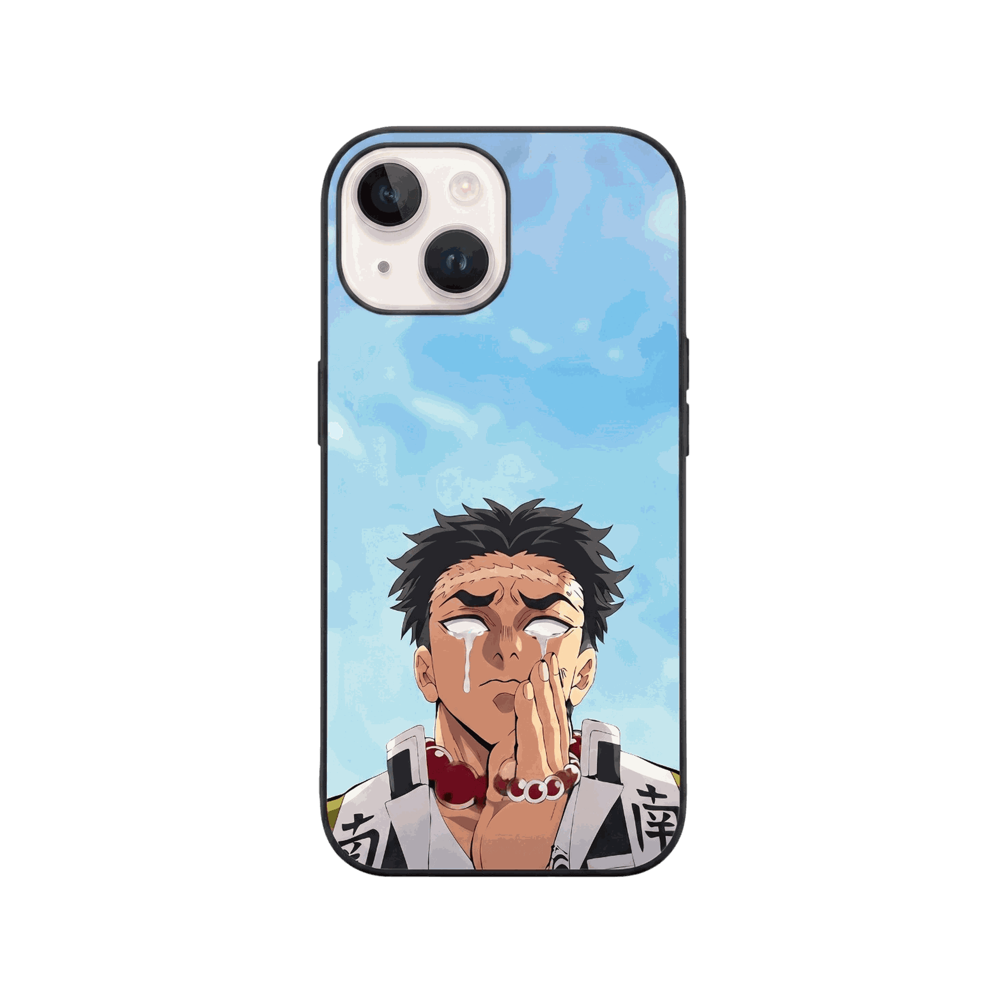 Coque iPhone Demon Slayer – Gyomei en Prière, dominante bleu ciel