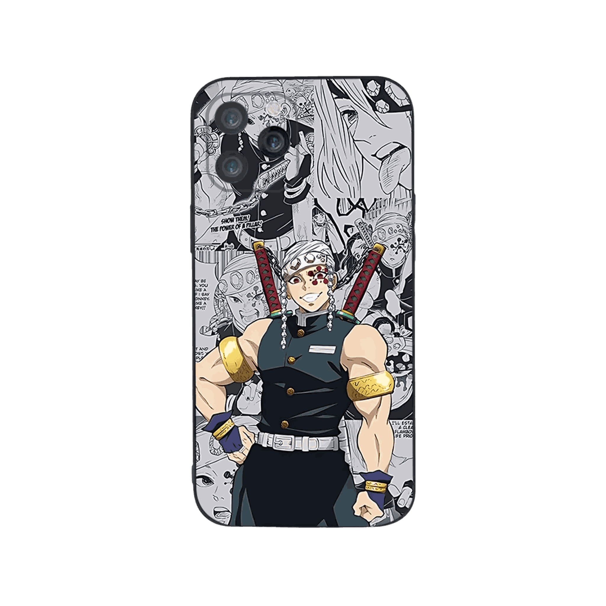 Coque iPhone Demon Slayer – Uzui, Planches Manga, dominante noir et blanc