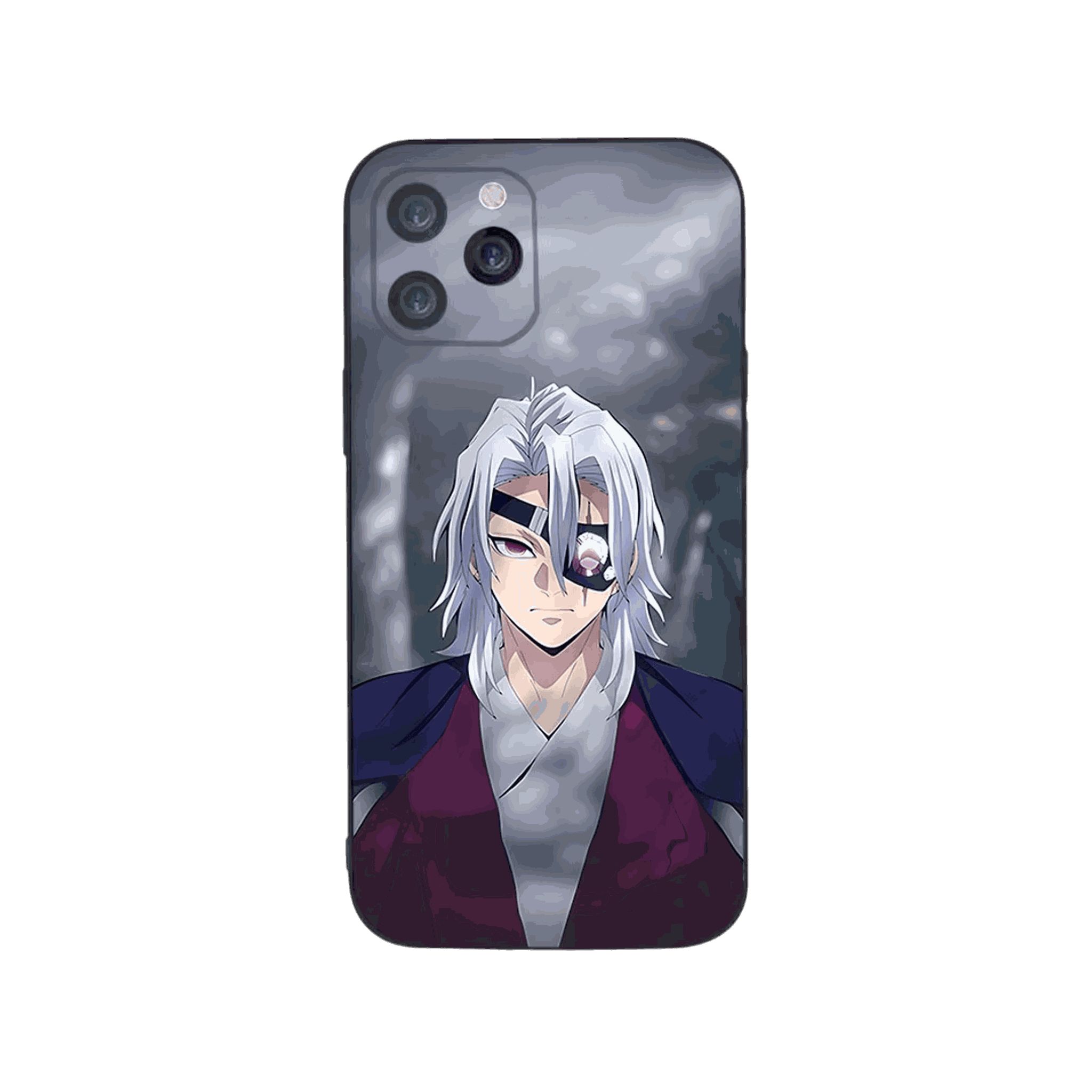 Coque iPhone Demon Slayer – Uzui sous la Pluie, dominante gris brume