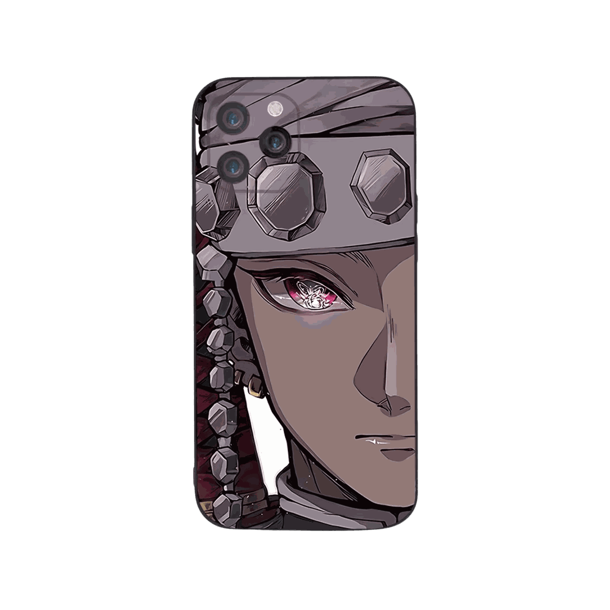 Coque iPhone Demon Slayer – Uzui, le Regard aux Perles, dominante gris perle et magenta