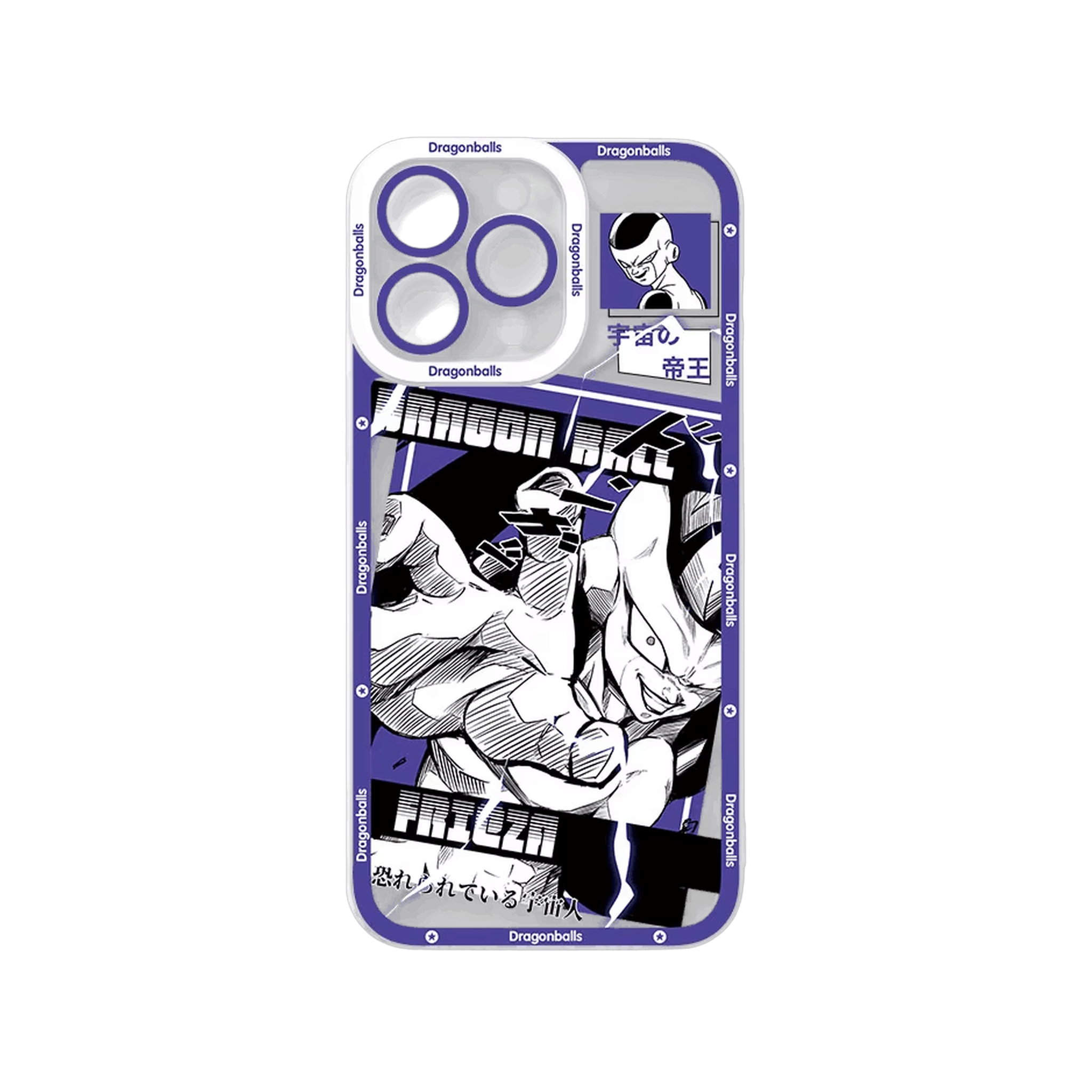 Coque iPhone Dragon Ball illustrant Frieza sur un panneau violet