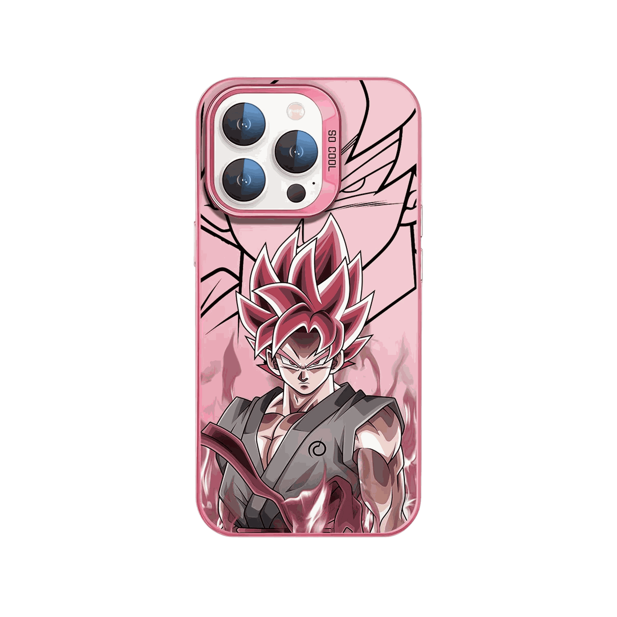Coque iPhone Dragon Ball – Goku Black Rosé, Fond Croquis, dominante rose